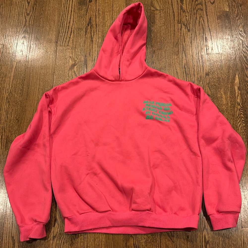 Edikted pink hoodie “dear person behind me” pink with green writing size medium